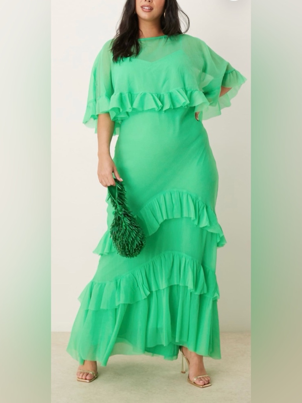 ASOS DESIGN cape overlay ruffle bias maxi dress ~ bright green
SIZE US 24  *NEW*